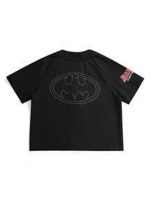 BATMAN X SHEIN STYNVO 男士圆领字母印花休闲百搭日常衬衫 - 黑色 - 查看 2