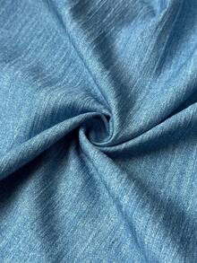 Elenzga Camisa smock con efecto de mezclilla y cuello cuadrado para tallas grandes - Azul - Ver 7