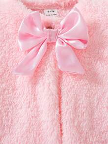 SHEIN Elladie kids 女嬰幼兒優雅絨毛蝴蝶結開襟外套，適合外出、日常穿著與派對，適用於秋冬季節 - 粉色 - 查看 6