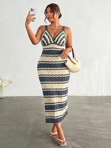 Firerie Plus Size Women's Color Block Casual Date Party Knit Dress - Grey - View 4