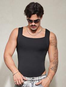 FeverCity Men's Casual Solid Color Jumpsuit - Black - View 6