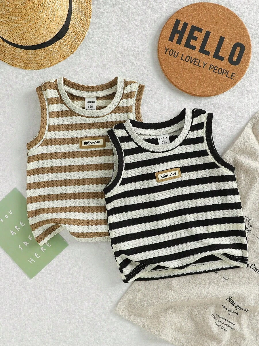 SHEIN Vintaside Kids 男婴圆领条纹拼接休闲日常上衣 - 彩色 - 查看 1