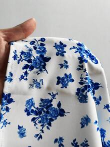 SHEIN Clasi Plus Size Women Deep V-Neck Floral Print Casual Boho Versatile Daily Wear Shirt Vacation White Summer - Blue - View 7