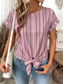 EMERY ROSE Plus Size Graphic Print Round Neck Short Sleeve Shirt - Multicolor - View 5