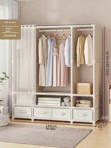 Practical Elegant Bedroom Wardrobe Floor Standing Clothes Rack Sturdy Hanging Garment Rack Luxury High Capacity Storage Cabinet Easy Assembly For Apparel Pants Quilt Home Organization Housewarming Gift - Multicolor - View 7