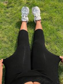 Muchica Leggings de talla grande de unicolor informal - Negro - Ver 5