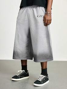 ROMWE MEN Street Life Pantalones de chándal casuales con cintura con cordón degradado para hombres, verano - Gris - Ver 2