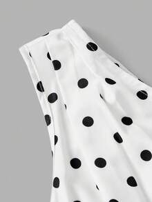 SHEIN MOD 女款圓點印花荷葉邊無袖甜美法式風格洋裝 - 黑與白 - 查看 6
