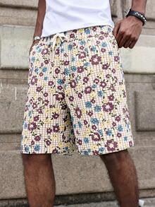 Major Grit Men's All-Over Print Drawstring Waist Casual Versatile Daily Wear Shorts - Khaki - View 4