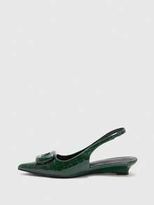 CUCCOO GRLICON Women Shoes Spring And Summer New Patent Leather Rhombus Pointed Empty Shoes, French Commuting Style, Daily Dating, Workplace Temperament Versatile - Green 5 - View 3