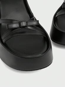 Sugerpunk Zapatos de mujer Sandalias de plataforma de moda para mujer - Sandalias de estilo punk casual de verano con lazo cruzado y hebilla - Zapatos de mujer cómodos y transpirables de un solo pedal simple - Negro - Ver 3