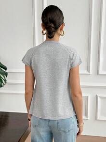 Serisse Women's Contrast Lace Hem Raglan Sleeve Knit Top - Grey - View 3