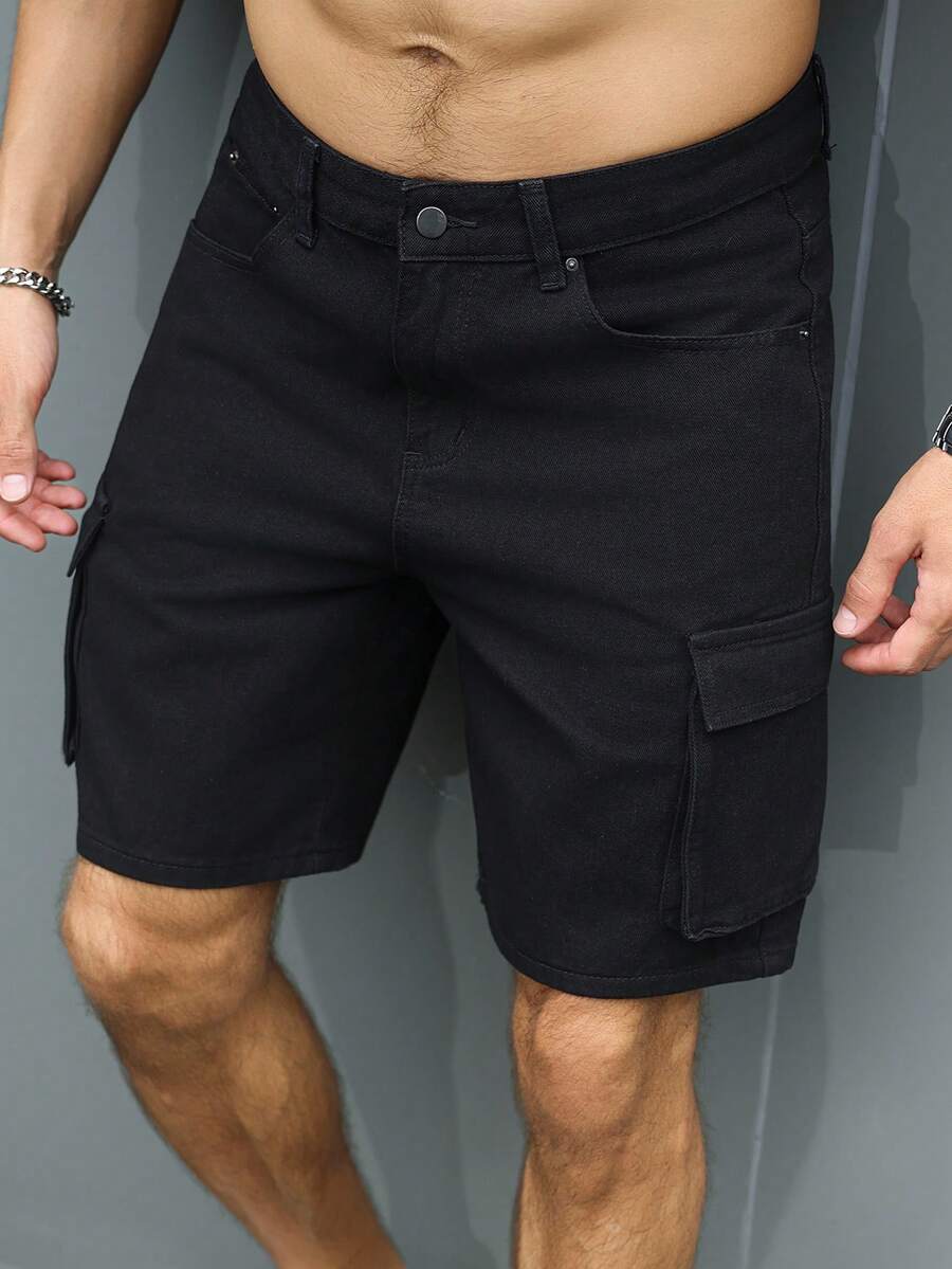 Manfinity LEGND Men's Denim Straight Leg Cargo Shorts, Holiday - Black - View 1
