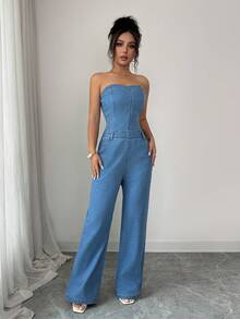 Selianne Women's Metal Single-Breasted Vest And Pocket Jeans Casual Suit - Blue - View 5