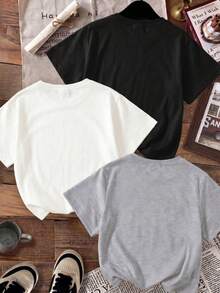 Young Boy Casual Minimalist Cartoon Pattern Round Neck Short Sleeve T-Shirt, Suitable For Summer - Multicolor - View 2