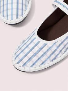 CUCCOO DOLLMOD Women's Shoes Blue Plaid Fashion Elegant Classic Comfortable Single Strap Mary Jane Flat Shoes - Blue - View 6