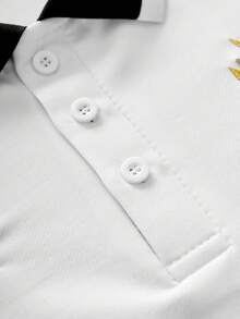 PAVTROS 男士街頭風黑白對比刺繡 Logo Polo 衫，送給男友/丈夫的禮物，週年紀念禮物，儀式場合適用 - 黑與白 - 查看 7