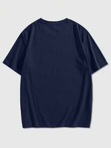 ROMWE MEN Goth Men's Angel Print Round Neck Loose Casual Short Sleeve T-Shirt - Royal Blue - View 2