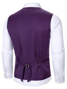 Manfinity Mode Men's Business Button Vest Jacket And Casual Pocket Pants Suit Set - Purple - View 5