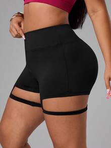 SHEIN Rhythm Era Damen Große Größen Hoher Bund Figurformende Sport Shorts - Schwarz - Übersicht 6