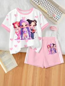 2pcs/Set Toddler Girls' Cartoon Floral Princess T-Shirt And Shorts Set, Sweet & Cute, Comfortable & Versatile, Suitable For Summer Outings, - Multicolor - View 4