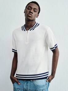 ROMWE MEN Men's Half-Zip Casual Knit Sweater - White - View 6
