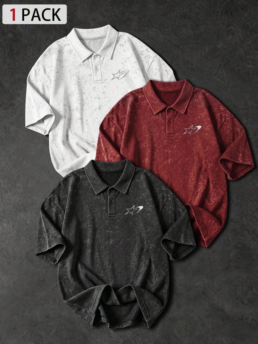 Sport MetroGents Men's Short Sleeve Star Print Sports Polo Shirt, Gym - Black - View 1