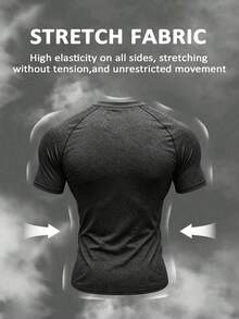 Gym Rark Men's Slim Fit Stretchy Short Sleeve Sports T-Shirt, Gym, Holiday - Black - View 2