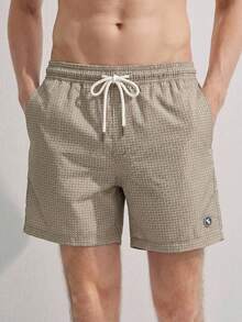 Manfinity Homme Men's Summer Vacation All-Over Print Drawstring Waist Beach Shorts Geometric Print Swim Trunks Men's Beachwear Beige Swim Trunks - Apricot - View 1