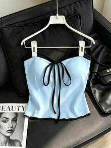 Franclia Women's Elegant Sexy Backless Tube Top Solid White Ribbed Knit Fabric Fitted Versatile Daily Summer Vacation Camisole - Blue - View 3