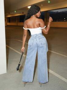 Slaydiva Women's 2 In 1 Design Wide Leg Loose Casual Sexy Jeans Swimming Pastal Summer - Blue - View 3