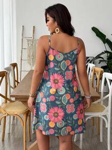 SHEIN VCAY Đầm không tay cài cúc in hoa dành cho nữ cỡ lớn - Nhiều màu - Xem 2