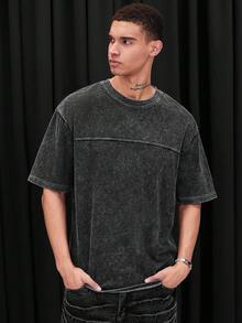 IRON GLYPH Men's Casual Solid Color Crew Neck Short Sleeve T-Shirt - Black - View 1
