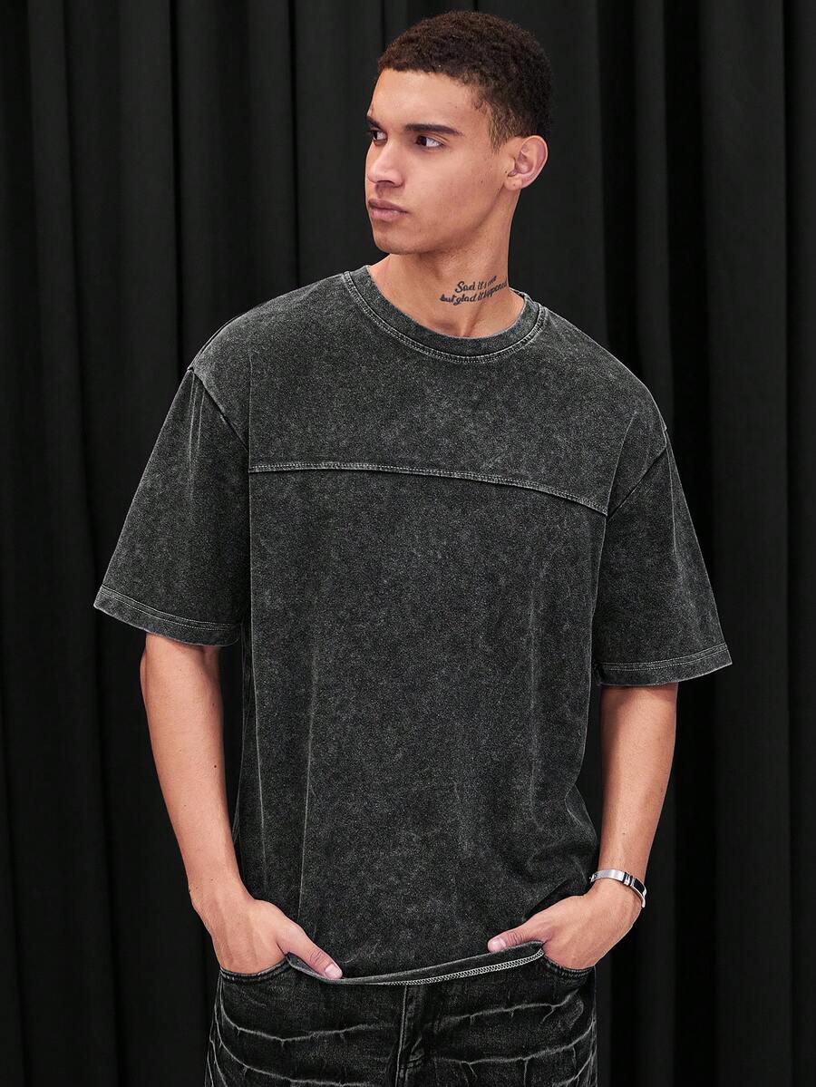 IRON GLYPH Men's Casual Solid Color Crew Neck Short Sleeve T-Shirt - Black - View 1
