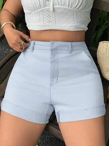 Sunnyshic Plus Size Women Casual Versatile Denim Shorts With Pockets - Blue - View 4
