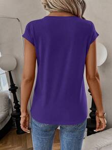 SHEIN LUNE Camiseta de unicolor versátil y casual, de verano - Morado - Ver 2