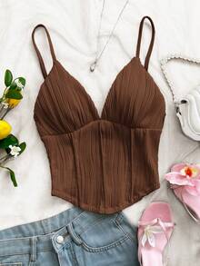 Soleia Top de tirantes ajustado de unicolor versátil para uso diario casual para mujer - Café integral - Ver 4