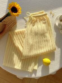 Comfortcana Textured Hollow Striped Loose Pants, Suitable For Vacation, Sunny Beach, Bikini Sets - Yellow - View 6