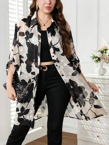 Reflora Áo sơ mi thường ngày in hoa cỡ lớn - Nhiều màu - Xem 1