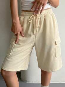DAZY Women's Casual Versatile Solid Color Elastic Drawstring Cargo Shorts - Yellow - View 6