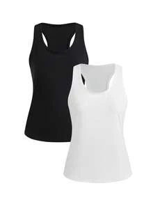SHEIN Cheerettes 素色U領無袖極簡設計夏季運動背心上衣 - 彩色 - 查看 4