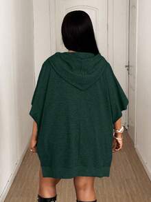 Maweii Plus Size Casual Solid Color Batwing Sleeve Sweatshirt - Dark Green - View 2