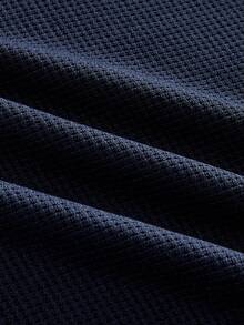 ROMWE MEN Men's Waffle Knit Heart Embroidered Contrast Color Short Sleeve T-Shirt - Navy Blue - View 3