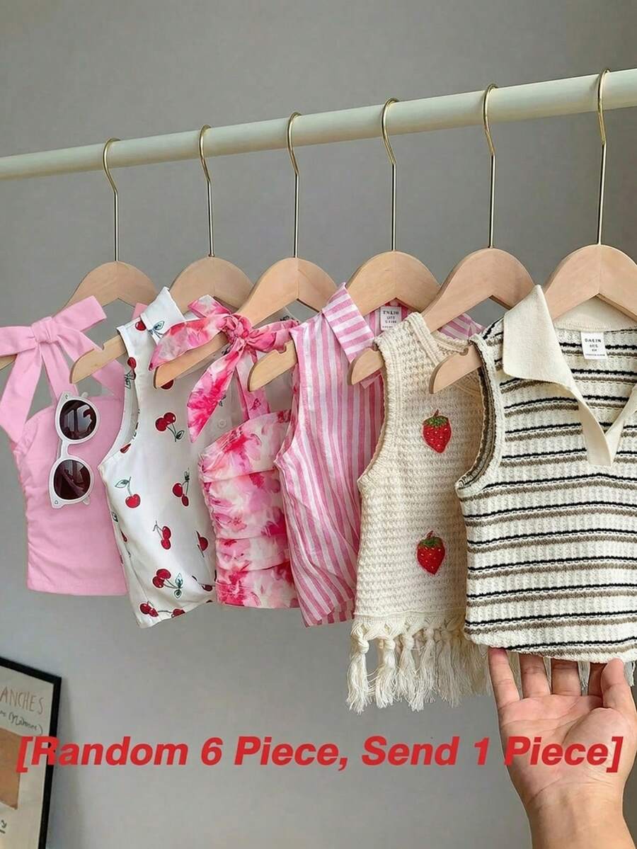 SHEIN [隨機6件，發送1件]!驚喜盒!!!!30%機會隨機獲得2件休閒背心上衣 柔軟夏季上衣 襯衫 夏季服飾 短褲 背心上衣 背心上衣 管狀上衣 束身內衣 束身衣 度假可愛上衣 青少女無袖柔軟上衣 夏季上衣 夏季襯衫 背心上衣 - 淺粉色 - 查看 1