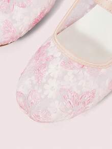 CUCCOO DOLLMOD Women's Shoes, Cute Round Toe, Pink Flower Butterfly Embroidered Mesh Upper, Metal Buckle Strap Flats, Mary Jane - Pink Butterfly - View 5