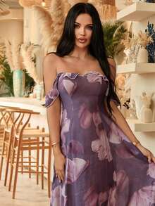 Livesso Women's Comfortable Floral Print Fashionable Casual Nightgown Summer Pajamas - Purple - View 6