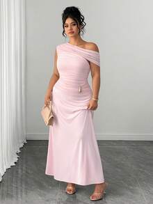 GlowEve CURVE Plus Size Women's 2026 Spring/Summer New Elegant Sophisticated Metal Buckle Maxi Dress - Pink - View 3