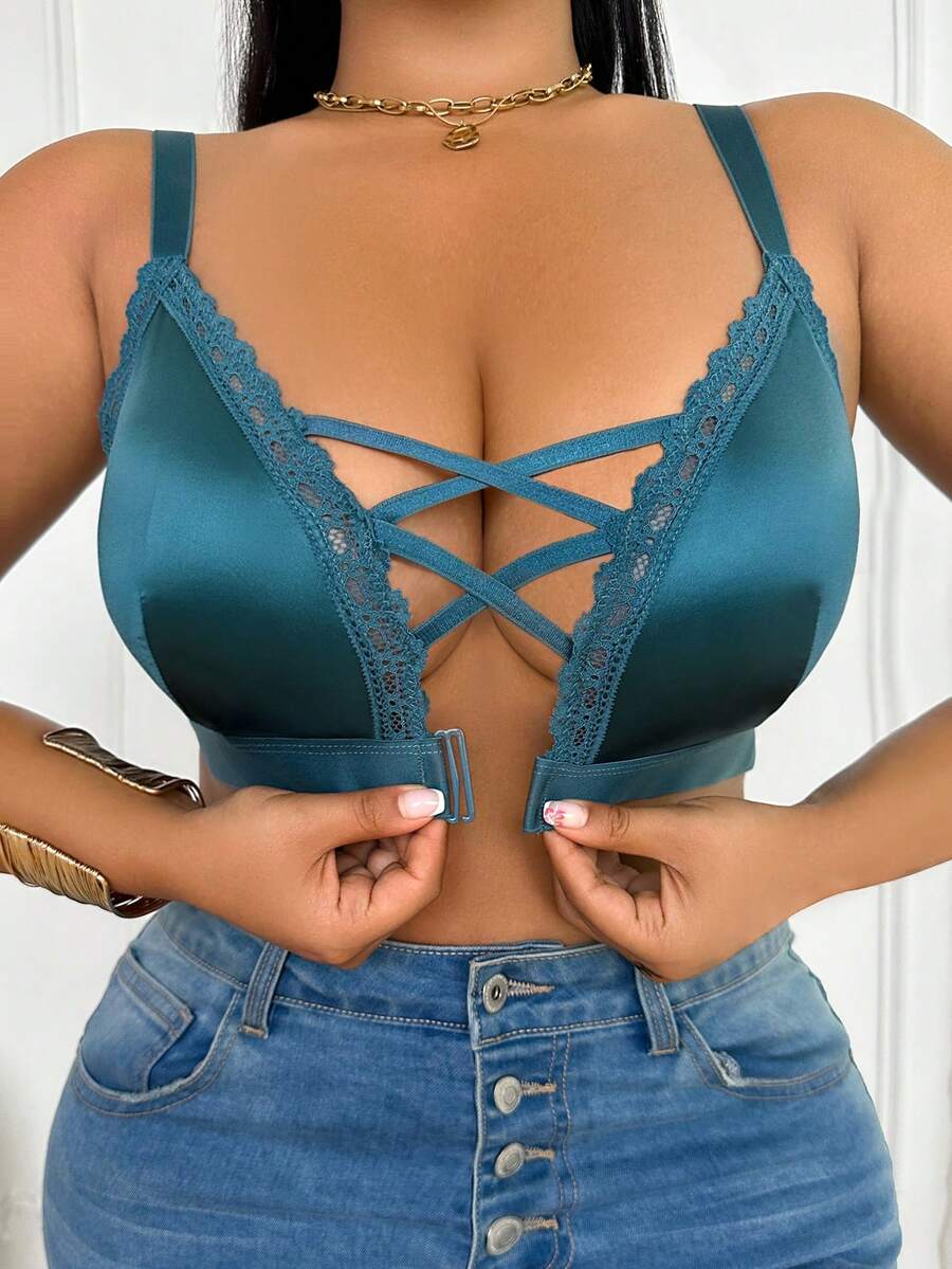 DesireSculpt 1 buah Bra Tanpa Kawat Model Silang untuk Wanita Ukuran Plus - Royal Blue - View 1