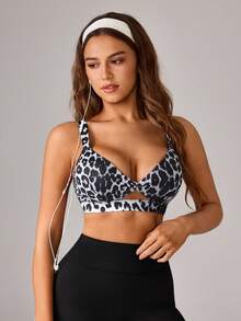 Dewbera Dewbera Leopard Print Sports Bra With Fixed Cups, Twist Detail, Hollow-Out, High Support, Racerback - Multicolor - View 6