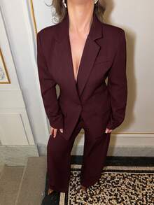 Jeta Ari Women's Solid Color Waist Cinched Jacket And Pants Suit Set,Fall,Fall Clothes For Women - Coffee Brown - View 3